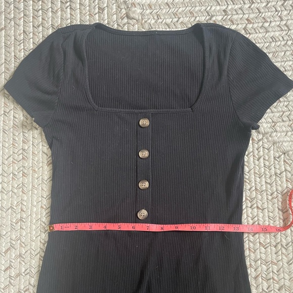 *5/$20 or 3/$15* Square Neck Short Sleeve Ribbed Black Dress with Buttons - Picture 8 of 8